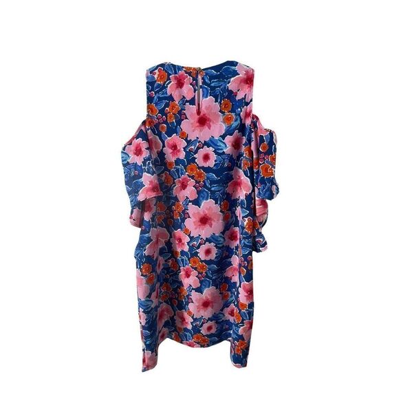 Mud Pie Dress Womens Size M Blue & Pink Floral Cold Shoulder Ruffle Knee Length - Picture 3 of 7
